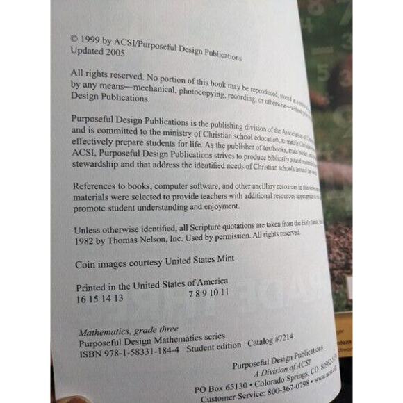 NWOT Purposeful Design Mathematics student workbook grade 3 - Picture 3 of 3